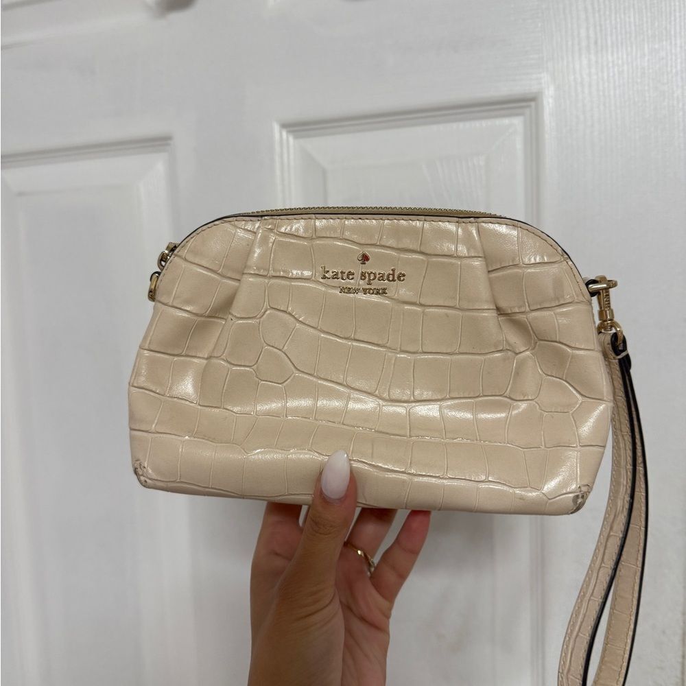 Kate Spade Beige Croc-Embossed Wristlet